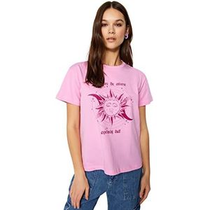 Trendyol Dames Dames Semi-fit Basic Crew Neck Knit T-Shirt, roze, M