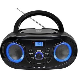 Silva Schneider MPC 25.4 USB – draagbare cd-speler met FM-radio, USB voor MP3, AUX & hoofdtelefoonaansluiting, lcd-display, 40 W p.m.p.o., net/batterijvoeding, zwart