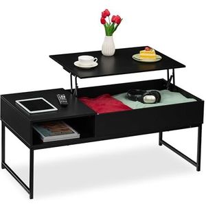 Relaxdays salontafel met opbergruimte, uitklapbaar, HxBxD: 45x110x50 cm, woonkamertafel, moderne koffietafel, zwart