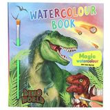 Depesche 11880 Dino World - Watercolour Book, kleurboek incl. kwast, 15 stenen tijdse dino-motieven en jungle-landschappen, om te beschilderen met water, ca. 20 x 22 x 0,5 cm,Multi kleuren