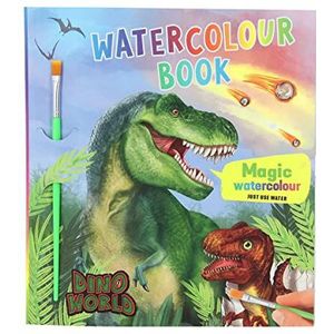 Depesche 11880 Dino World - Watercolour Book, kleurboek incl. kwast, 15 stenen tijdse dino-motieven en jungle-landschappen, om te beschilderen met water, ca. 20 x 22 x 0,5 cm,Multi kleuren