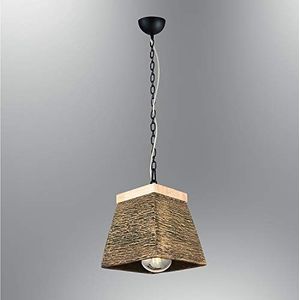 Homemania hanglamp Monako antiek messing, eiken, zwart metaal, beton, 20 x 20 x 120 cm