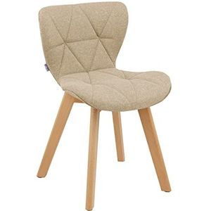 Baroni Home Eetkamer- of bureaustoel met houten poten, ergonomische stoel met rugleuning en gewatteerd kussen, 42 x 42 x 74 cm, beige, 1 stuk