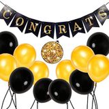 PartyWoo Afstudeerballonnen, 13 stuks afstudeerballonnen 2021, afstudeerbanner 2021, afstudeerdecoraties 2021, zwart en goud afstudeerfeestbenodigdheden, gefeliciteerd grad decoraties