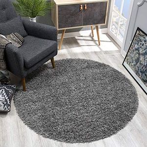 SANAT Vloerkleed rond - Grijs hoogpolig, langpolig modern tapijt voor woonkamer, slaapkamer, eetkamer of kinderkamer, afmetingen: 80x80 cm