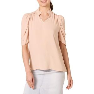 Amazon Essentials Dames lichtgewicht Georgette halflange ruches hals geweven blouse, Blush, XS