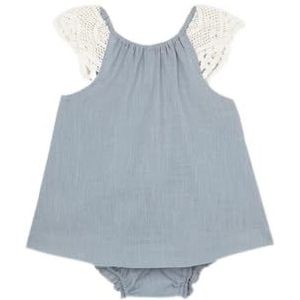Gocco Jurk met borduurwerk op de mouwen, Oud Blauw, 9 Maanden