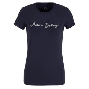 Armani Exchange Dames Rhinestone Script Logo Cotton Crewneck T-Shirt Blueberry Jelly, L, Blueberry Jelly, L