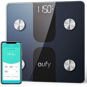 eufy Smart Scale C1 met Bluetooth, lichaamsvetschaal, draadloze digitale weegschaal, 12 metingen, gewicht/lichaamsvet/BMI, analyse van lichaamssamenstelling, zwart/wit, lbs/kg