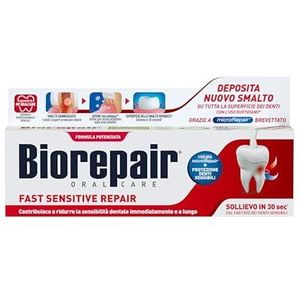 Biorepair, Fast Sensitive Repair Zahnpasta, reduziert die Empfindlichkeit des Zahnes und lindert Schmerzen empfindlicher Zähne in 30 Sekunden, schützt und repariert Nagellack, fluoridfrei, 75 ml