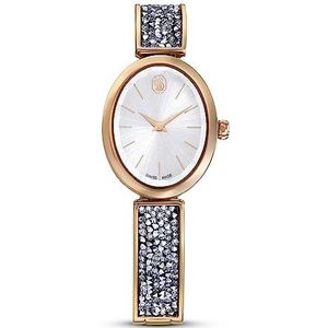 Swarovski Crystal Rock Oval horloge, Swiss Made, Metalen armband, Zilverkleurig, Roségoudkleurige afwerking