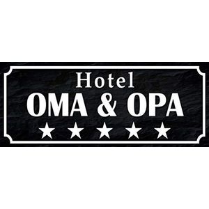 Schatzmix Spreuk Hotel Oma & Opa vijf sterren metalen bord 27x10 cm Wanddecoratie tin sign blikken bord, blik, meerkleurig