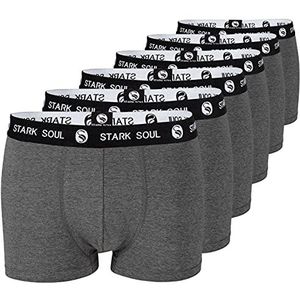 STARK SOUL Boxershorts voor heren, hipster in verpakking van 6 stuks, katoenen onderbroeken voor mannen in maat M-XXL, 6 x grijs melange met band zwart/wit., L