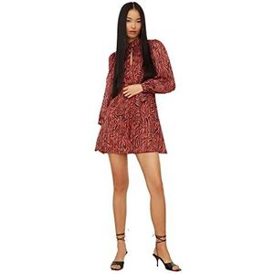 Trendyol Damesjurk met kleurrijk Belted Patroon Casual Jurk, Multi Color, 36