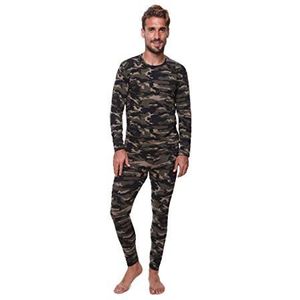 Heren thermisch ondergoed set; basislaag; middelzware zachte fleece; warm vest met lange mouwen en leggings broek, Camouflage, XL