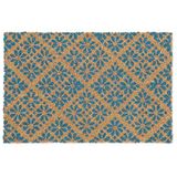 Relaxdays deurmat floraal - voetmat - kokos - 60 x 40 cm - patroon - bloemen - blauw