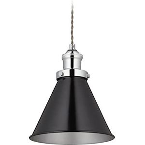Relaxdays handlamp industrieel, HxØ: 130 x 18,5 cm, metalen pendellamp, E27-fitting, ronde eettafellamp, zwart/zilver