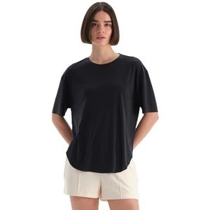 Dagi Black Fashion Gebreid Oversize Modal Korte Mouwen Boot Neck T-shirt, Zwart, 2XL, zwart, XXL