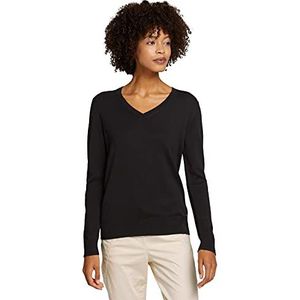 TOM TAILOR Dames Basic trui met V-hals 1028764, 14482 - Deep Black, XXS