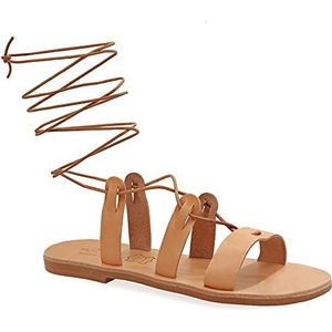 40 beige emmanuela kalf hoge lederen sandalen in oude Griekse stijl, handgemaakte gladiator bindingandalen, hoge kwaliteit riem zomer schoenen veterschoenen met open tenen