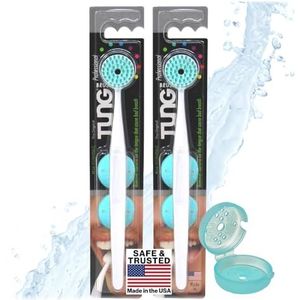 Peak Essentials Tungborstel met doppen, tongreiniger voor volwassenen, tongschraper, tongschrobber, slechte adem en halitose, mondgeurverwijderaar, Made in America (2 stuks met dop)