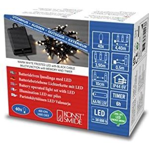 Konstsmide Led-lichtsnoer, met aan/uit-schakelaar en 6 uur timer, met 8 functies en geheugenfunctie, mat 40 warmwitte diodes, werkt op batterijen, buiten (IP44), zwarte kabel - 3724-130