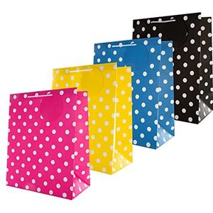 Hallmark Multi Occasion Gift Bags Bundel - 4 grote maten tassen in 1 eigentijds ontwerp (1 geel, 1 roze, 1 blauw en 1 zwart)