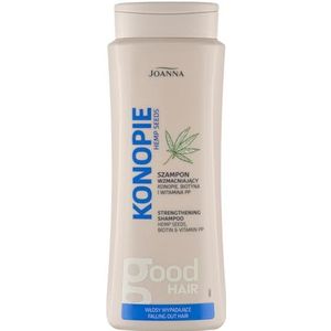 JOANNA Hemp Haarshampoo, 400 ml, versterkende shampoo tegen haaruitval met hennepzaadextract, biotine en vitamine PP, voor droog, beschadigd haar, zonder parabenen