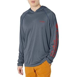 Columbia Men's Terminal Tackle Heather Hoodie, Carbon Heather/Red Spark Logo, Medium