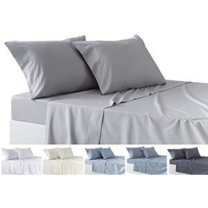 Todocama Beddengoedset, 4-delig, hoeslaken, 2 kussenslopen, 50 x 80 cm (bed 90-90 x 190/200 cm, lichtgrijs)