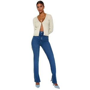 Trendyol Vrouwen Hoge Taille Flare Leg Flare Jeans, Donkerblauw, 40