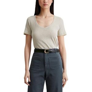Marc O'Polo Dames T-shirt van biologisch katoen met V-hals, Silky Stone, M