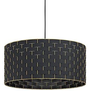 EGLO Hanglamp Manizales, 1-lichts textiel pendellamp, eettafellamp van stof in zwart en metaal in messing, lamp hangend voor woonkamer, E27 fitting, Ø 55 cm