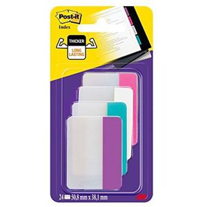 Post-it 686PWAV plakstrips index strong, 50,8 x 38 mm, 4 x 6 stuks, roze/wit/turquoise/lila