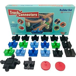 TOY2 Builder Set Small | Bouwset met 22 Toy Train Track Connectors Compatibel met Brio & Lego Duplo | Kit met 3 Verschillende Railconnectoren | Duurzame Houten Trein Set Railverbinder Pakket