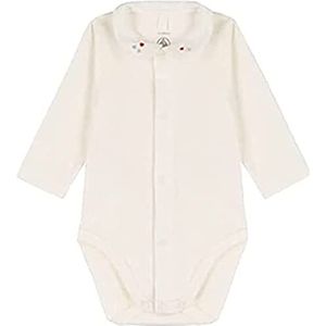 Petit Bateau Body met lange mouwen en kraag voor meisjes, wit marshmallow, 6 Maanden