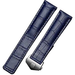 FOUUA Horlogeband Zwartbruine Lederen Horlogeband in Krokodillenstijl Met Blauw Stiksel Voor Tag Heuer Monaco & Targa Florio Modellen 19 mm 20 mm