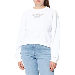 Calvin Klein Jeans Eenvoudige institutionele trui met ronde hals voor dames, Bright White, S