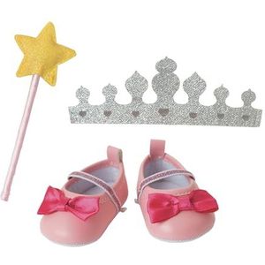 Heless 4301 - Poppenaccessoires in Princess Lillifee-design, 3-delige accessoireset met ballerina's, glitterkroon en toverstaf voor poppen en knuffels van 30-34 cm