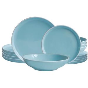 ECHTWERK 18-delig vintage tafelservies ""Nerea"" Nature Design, voor 6 personen, pastelkleurig servies van aardewerk met 6 x platte borden, 6 x bijgerechtborden, 6 x soepborden, mint