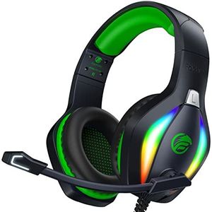 Fachixy FC100 Gaming Headset voor PS4, PS5, PC, Xbox, Nintendo Switch, koptelefoon met kabel en RGB licht, koptelefoon met microfoon, ruisonderdrukking Gamer koptelefoon - GROENTE