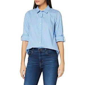 TOM TAILOR Dames Henley blouse met vouwdetail 1021414, 24777 - Blue Vertical Thin Stripe, 36