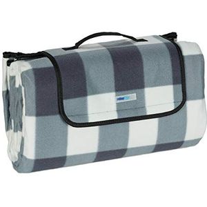 Relaxdays picknickkleed 200x200 cm, xxl, aluminium, opvouwbaar, waterdicht, geruit, fleecekleed met handvat, grijs/wit