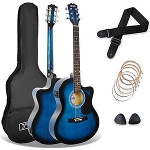 3rd Avenue 4/4 formaat cutaway elektro-akoestische gitaarpakket voor beginners, ingebouwd stemapparaat en EQ - blauw