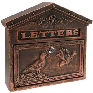 PrimeMatik - Oude gietijzeren mailbox voor brieven en post van kleur roest vogels