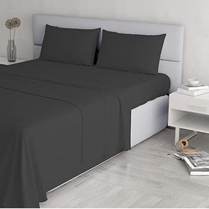 Italian Bed Linen Elegant beddengoed set (plat 240x270, hoeslaken 170x200cm+2 kussenslopen 50x80cm), donkergrijs, microvezel, DUBBEL