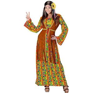 Widmann - Kostuum hippie voor dames, jurk met vest, ketting met Peace-teken, Flower Power, carnaval, themafeest