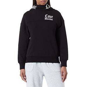 Love Moschino Sweatshirt met lange mouwen voor dames, wraparound hood met Love On Hood's Band en Gothic Logo Print Sweatshirt, zwart, 38