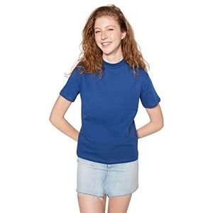 Trendyol Dames Navy Steep Collar Basic Gebreide T-Shirt, M