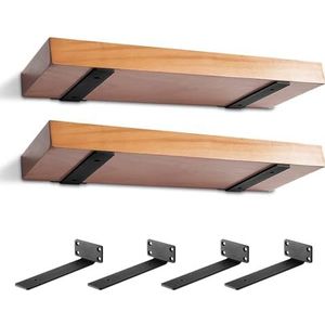 MIUGO Heavy Duty Plankbeugel 4 stuks, zwevende plankbeugels 8 inch lang, beugels voor planken, zwart gecoat metalen wandplank steunbeugels (1/5 inch dik)